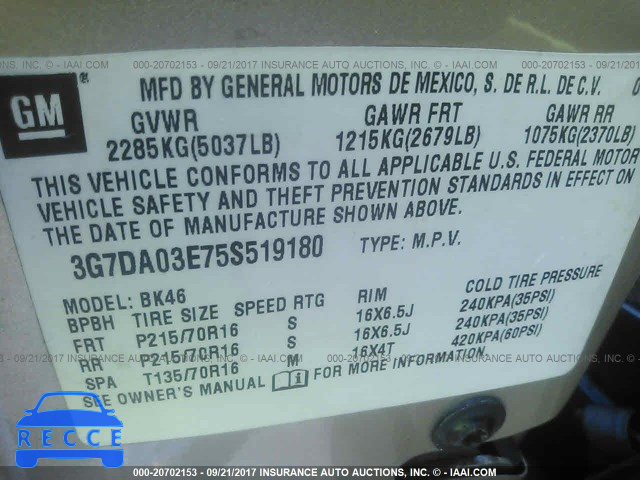 2005 Pontiac Aztek 3G7DA03E75S519180 image 8