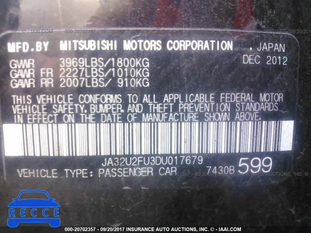 2013 Mitsubishi Lancer JA32U2FU3DU017679 image 8