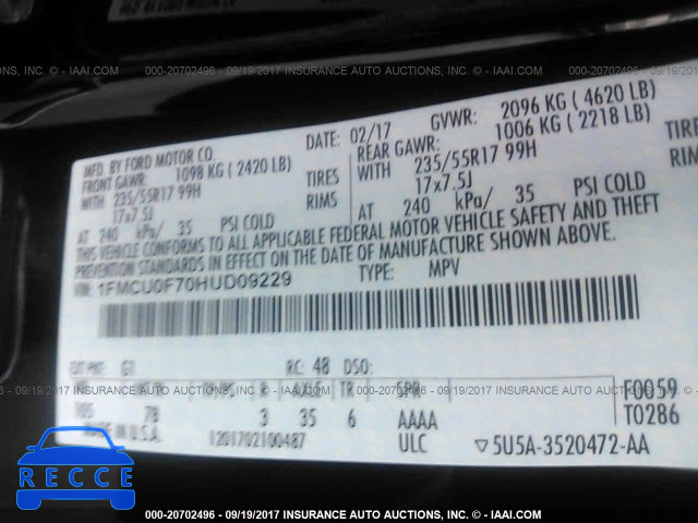 2017 FORD ESCAPE 1FMCU0F70HUD09229 image 8