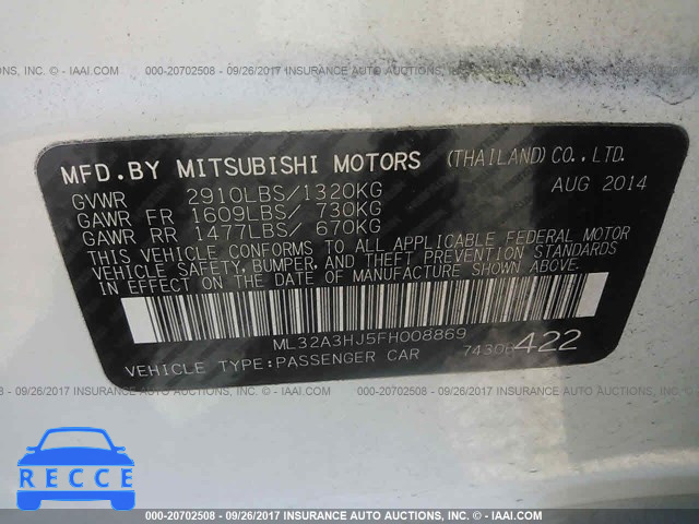 2015 Mitsubishi Mirage ML32A3HJ5FH008869 image 8