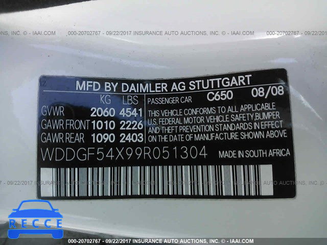 2009 Mercedes-benz C WDDGF54X99R051304 image 8