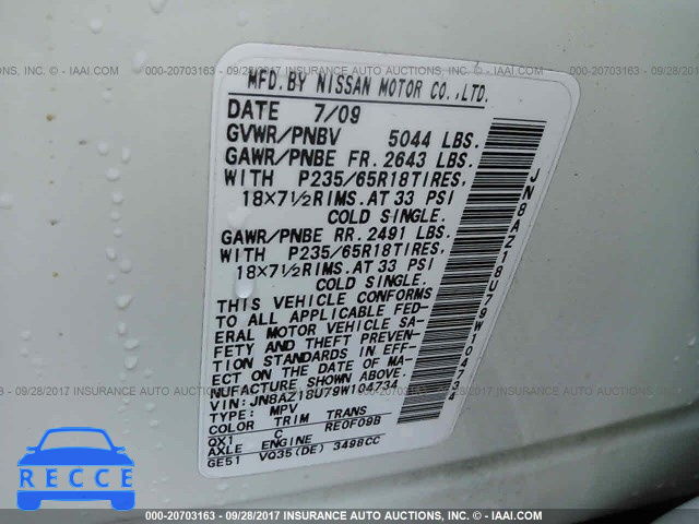 2009 Nissan Murano S/SL JN8AZ18U79W104734 image 8