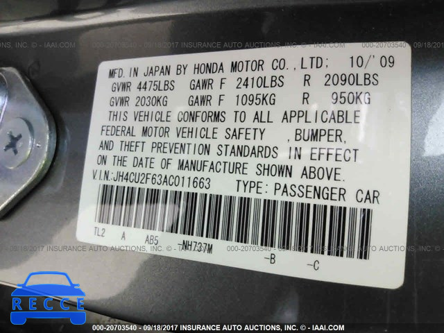 2010 Acura TSX JH4CU2F63AC011663 Bild 8