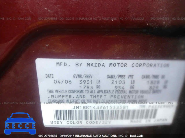 2006 Mazda 3 JM1BK143261533581 image 8