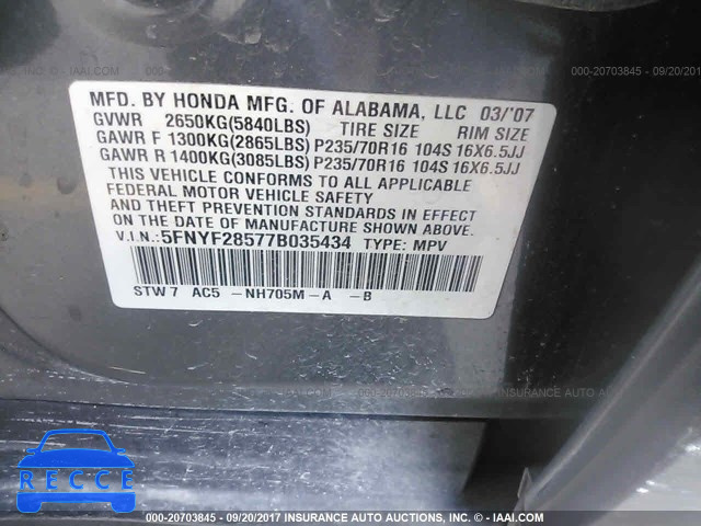 2007 Honda Pilot 5FNYF28577B035434 Bild 8