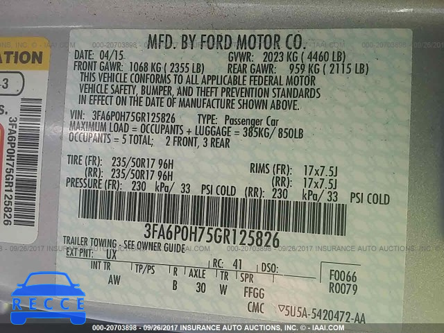 2016 Ford Fusion SE 3FA6P0H75GR125826 image 8