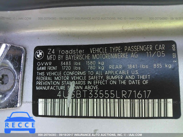 2005 BMW Z4 4USBT33555LR71617 image 8