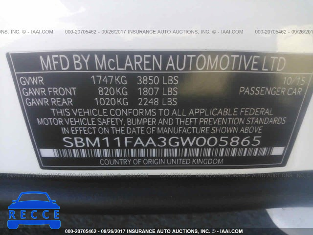 2016 Mclaren Automotive 650s SPIDER SBM11FAA3GW005865 зображення 8