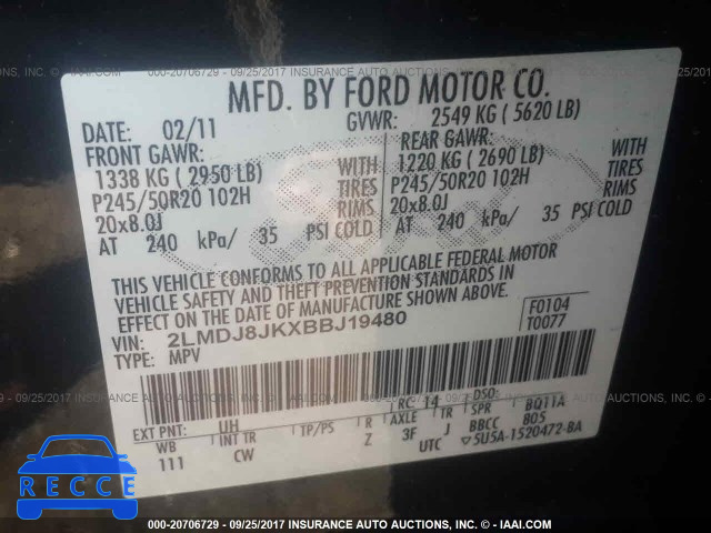 2011 Lincoln MKX 2LMDJ8JKXBBJ19480 Bild 8