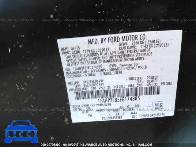2015 Ford Taurus LIMITED 1FAHP2F85FG174885 Bild 8