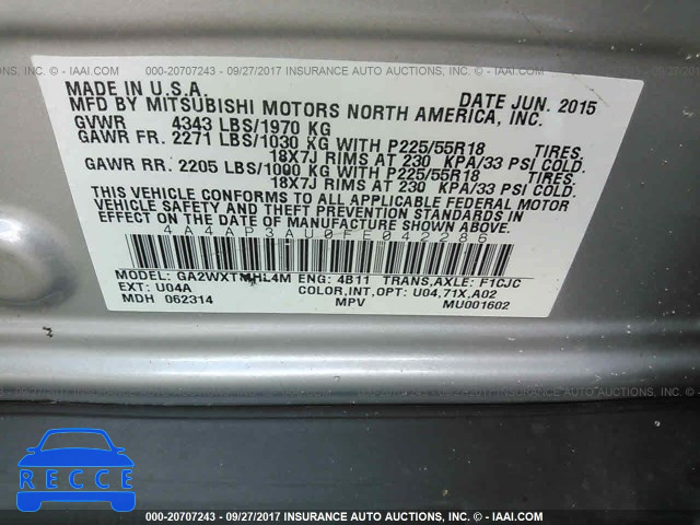 2015 Mitsubishi Outlander Sport 4A4AP3AU0FE042286 image 8