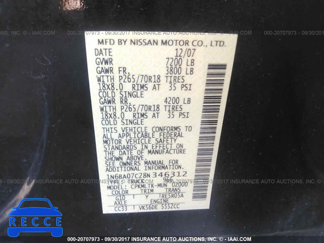 2008 Nissan Titan 1N6BA07C28N346312 image 8