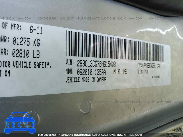2011 Dodge Charger 2B3CL3CG7BH615403 зображення 8