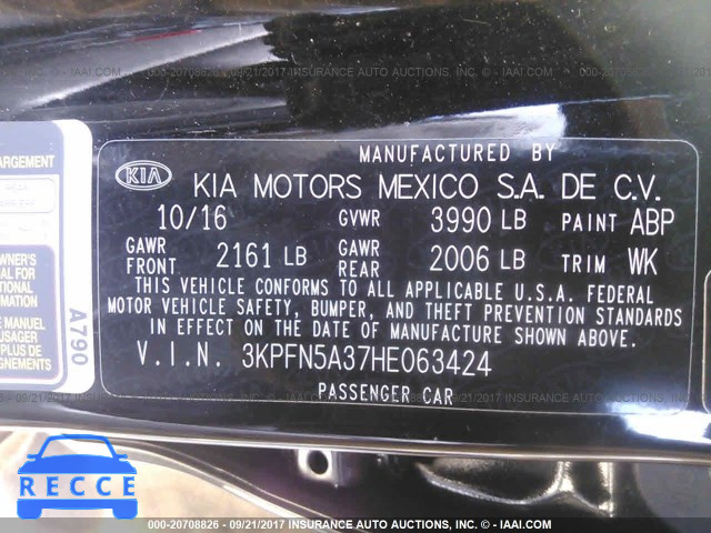 2017 KIA FORTE EX/SX 3KPFN5A37HE063424 image 8