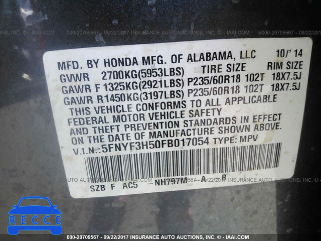 2015 Honda Pilot EXL 5FNYF3H50FB017054 image 8