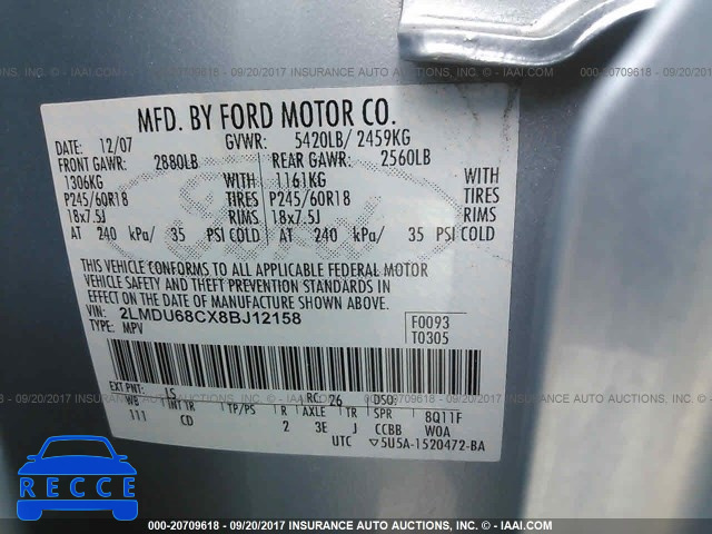 2008 Lincoln MKX 2LMDU68CX8BJ12158 Bild 8