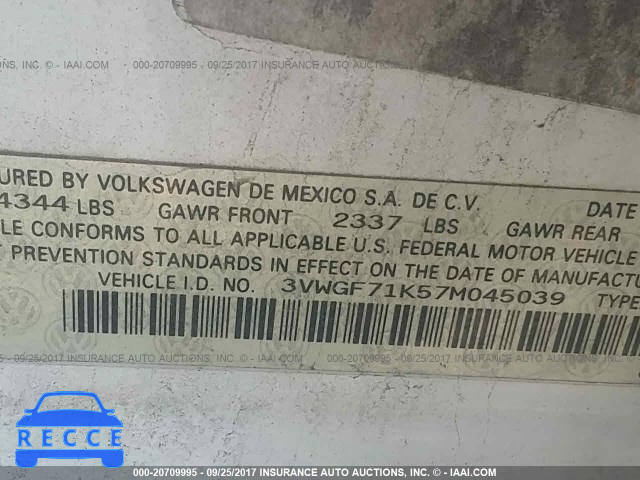 2007 VOLKSWAGEN JETTA 3VWGF71K57M045039 Bild 8