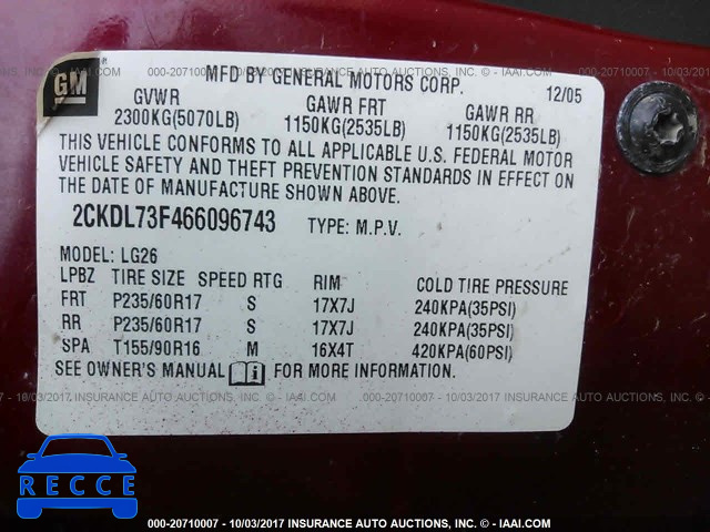 2006 Pontiac Torrent 2CKDL73F466096743 image 8