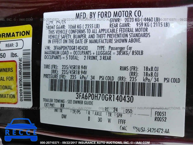 2016 Ford Fusion 3FA6P0H70GR140430 image 8