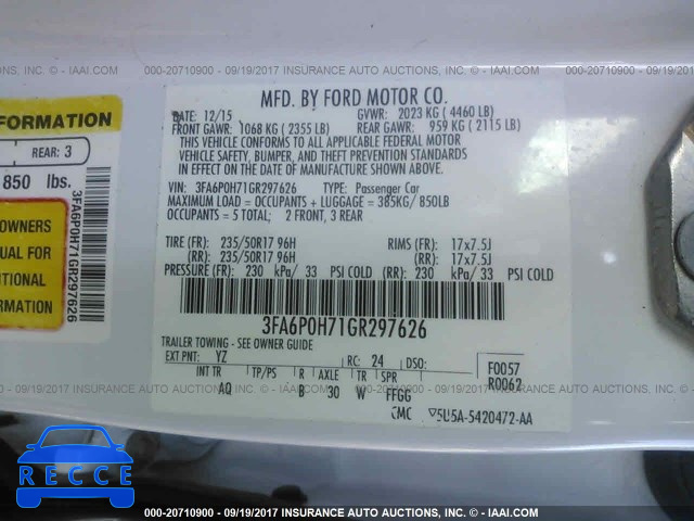 2016 Ford Fusion 3FA6P0H71GR297626 image 8