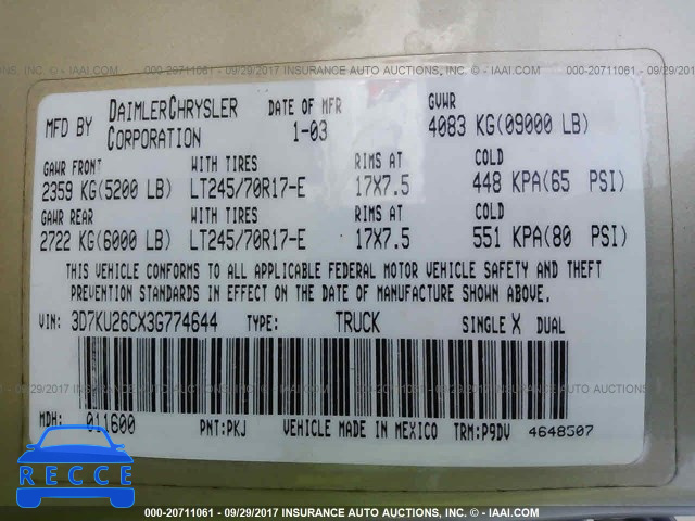 2003 Dodge RAM 2500 ST/SLT 3D7KU26CX3G774644 image 8
