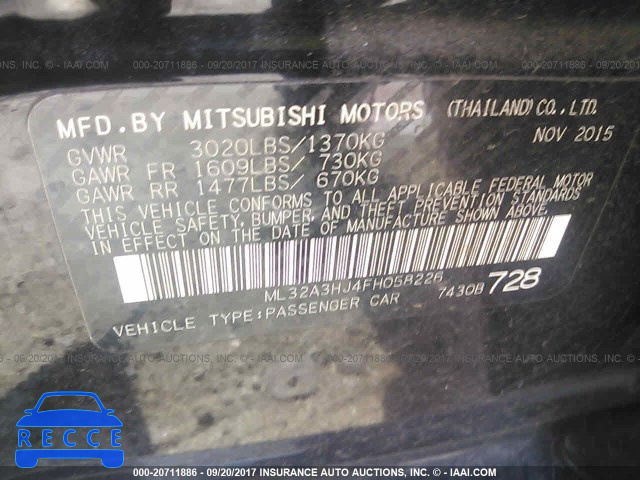 2015 Mitsubishi Mirage DE ML32A3HJ4FH058226 Bild 8