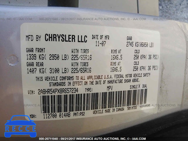 2008 Chrysler Town and Country 2A8HR54PX8R657234 зображення 8