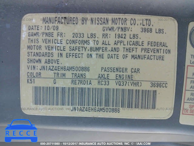 2010 Nissan 370Z JN1AZ4EH6AM500886 image 8