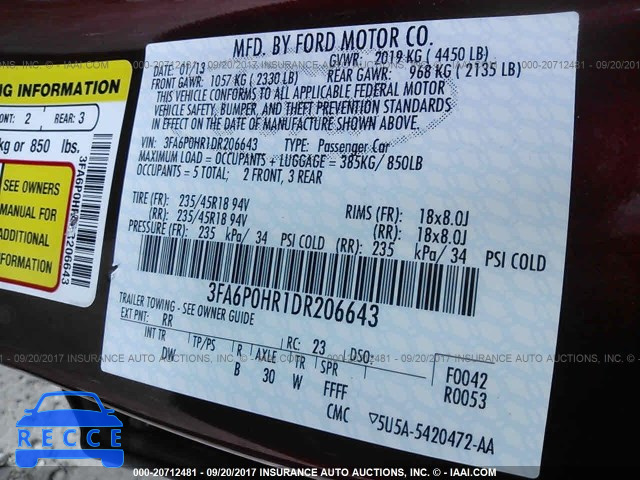 2013 Ford Fusion 3FA6P0HR1DR206643 image 8