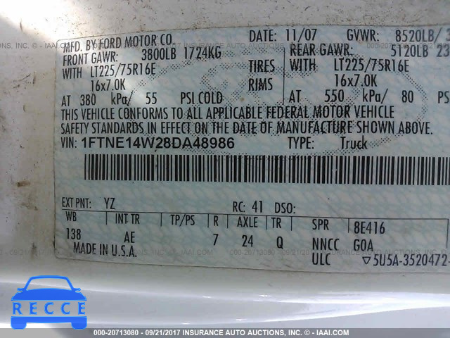 2008 Ford Econoline 1FTNE14W28DA48986 image 8