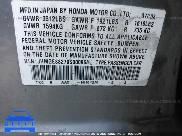 2009 Honda FIT JHMGE88279S000968 зображення 8