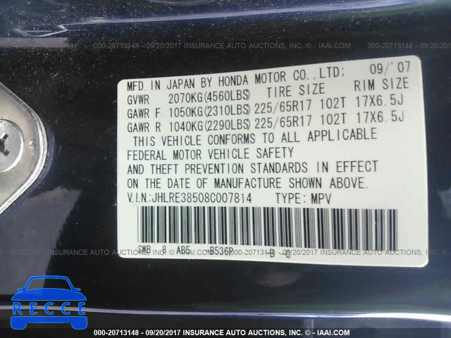 2008 Honda CR-V JHLRE38508C007814 image 8