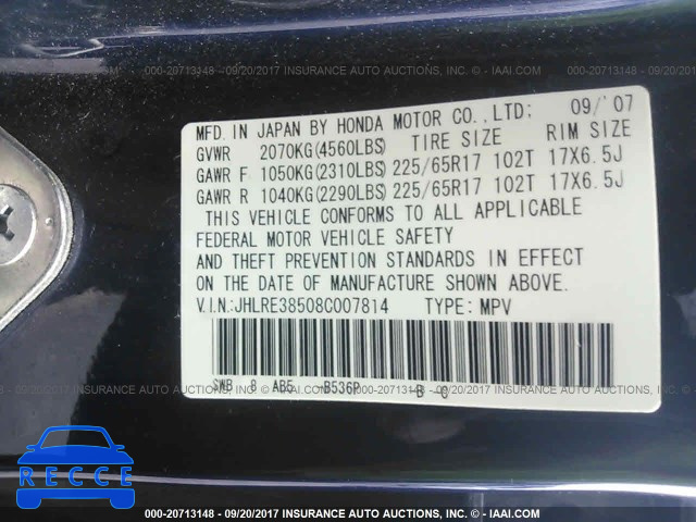 2008 Honda CR-V JHLRE38508C007814 Bild 8