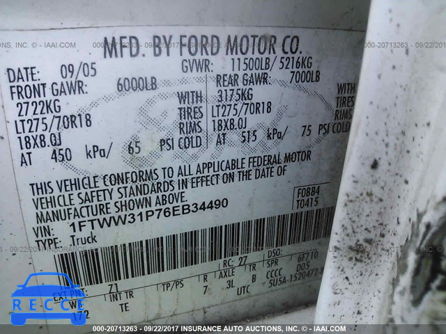 2006 Ford F350 1FTWW31P76EB34490 зображення 8