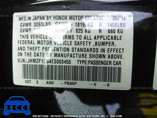 2014 Honda CR-Z EX JHMZF1D64ES003455 Bild 8