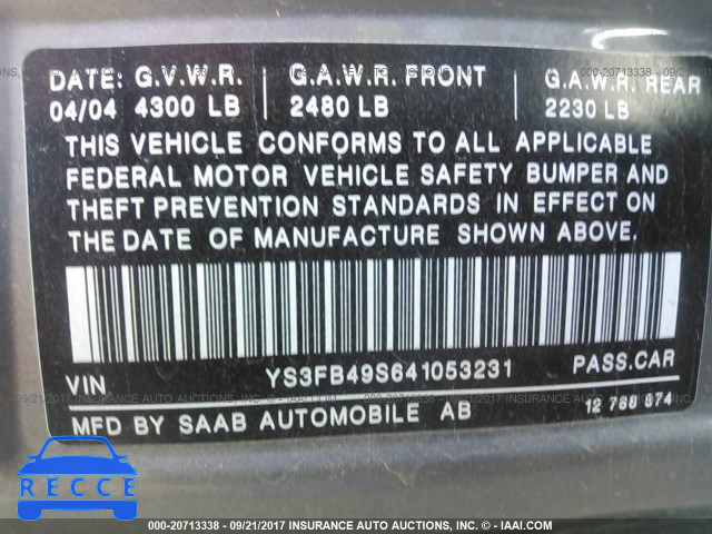 2004 Saab 9-3 LINEAR YS3FB49S641053231 image 8