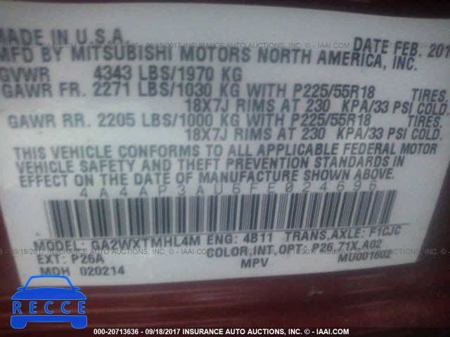 2015 Mitsubishi Outlander Sport 4A4AP3AU6FE024696 image 8