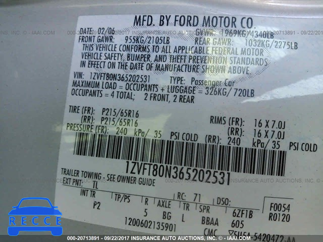 2006 Ford Mustang 1ZVFT80N365202531 зображення 8