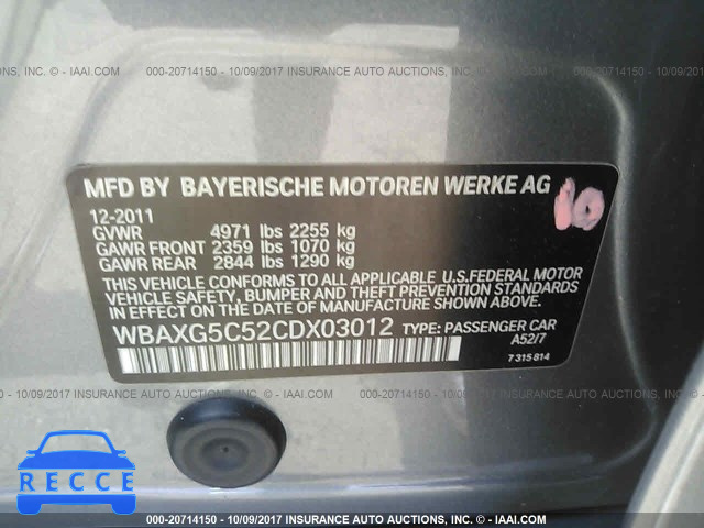2012 BMW 528 WBAXG5C52CDX03012 image 8