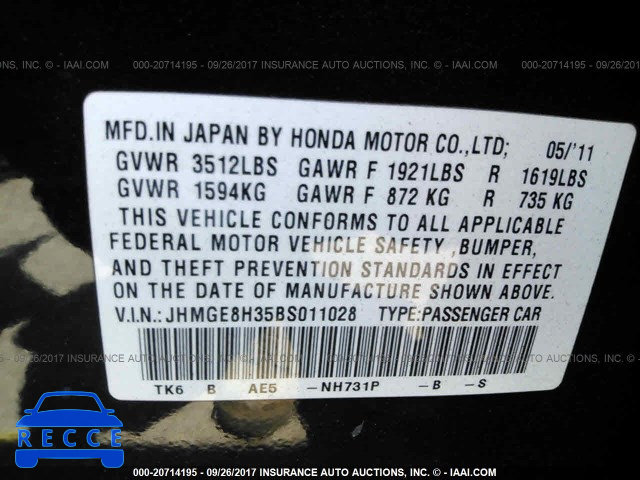 2011 Honda FIT JHMGE8H35BS011028 image 8