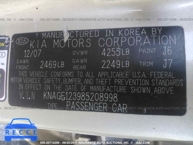 2008 KIA Optima KNAGE123985208998 image 8