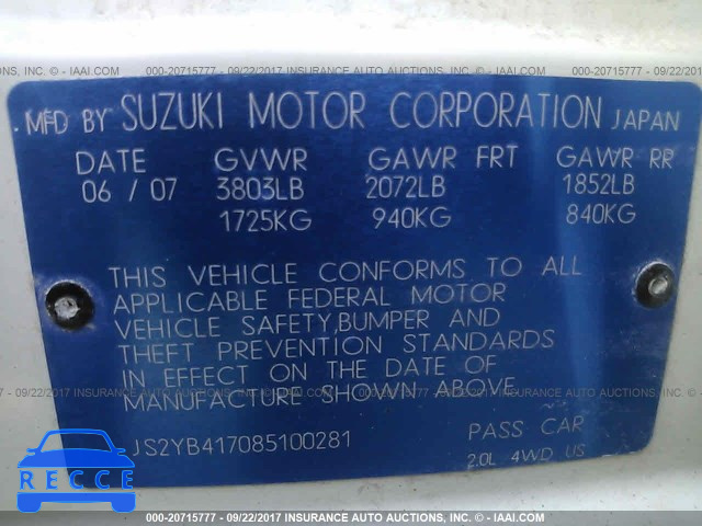 2008 Suzuki SX4 TOURING JS2YB417085100281 image 8
