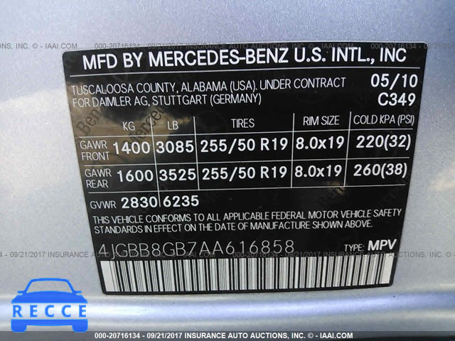 2010 Mercedes-benz ML 4JGBB8GB7AA616858 Bild 8