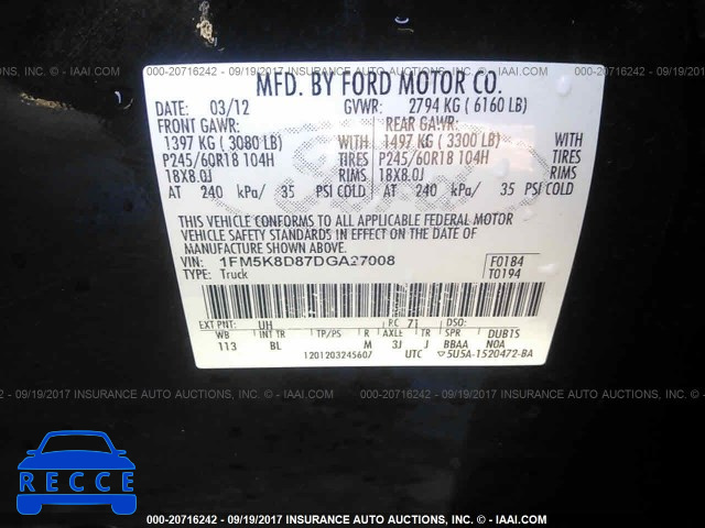 2013 Ford Explorer 1FM5K8D87DGA27008 image 8