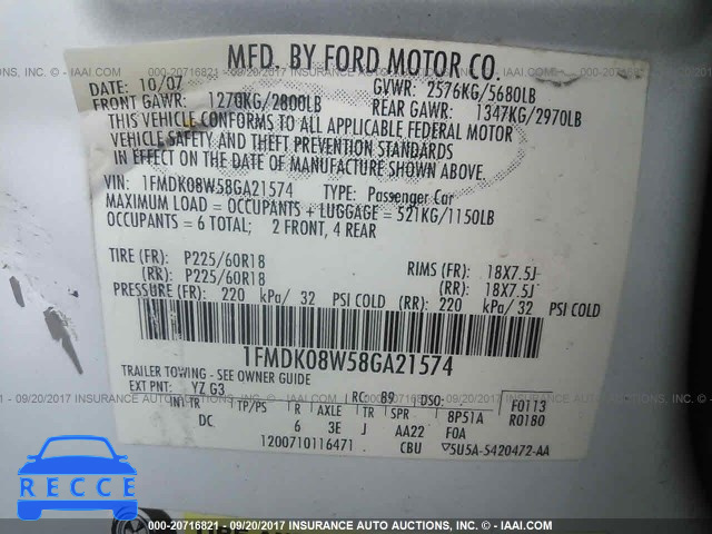 2008 Ford Taurus X EDDIE BAUER 1FMDK08W58GA21574 зображення 8
