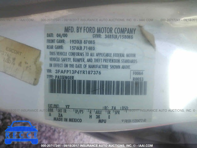 2000 Ford Escort 3FAFP13P4YR187376 image 8