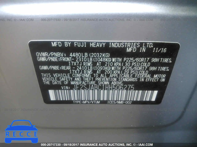 2017 SUBARU FORESTER JF2SJABC1HH506275 image 8