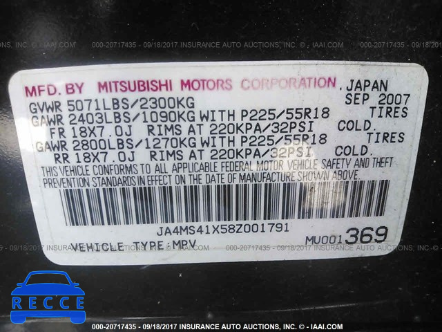 2008 Mitsubishi Outlander JA4MS41X58Z001791 image 8