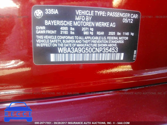 2012 BMW 335 I WBA3A9G50CNP35453 зображення 8