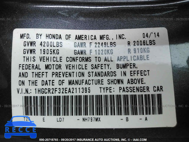 2014 Honda Accord 1HGCR2F32EA211395 зображення 8